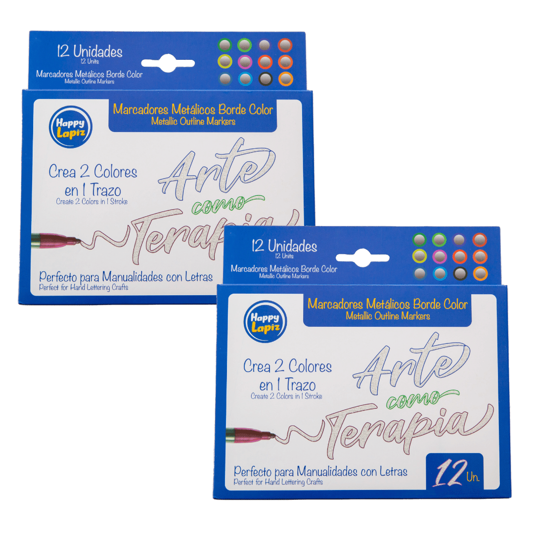 Pack 2 Set Marcadores Metálicos Borde Color™ (Set 12 colores) + BONUS: Curso online de Lettering + Libro Curso Impreso